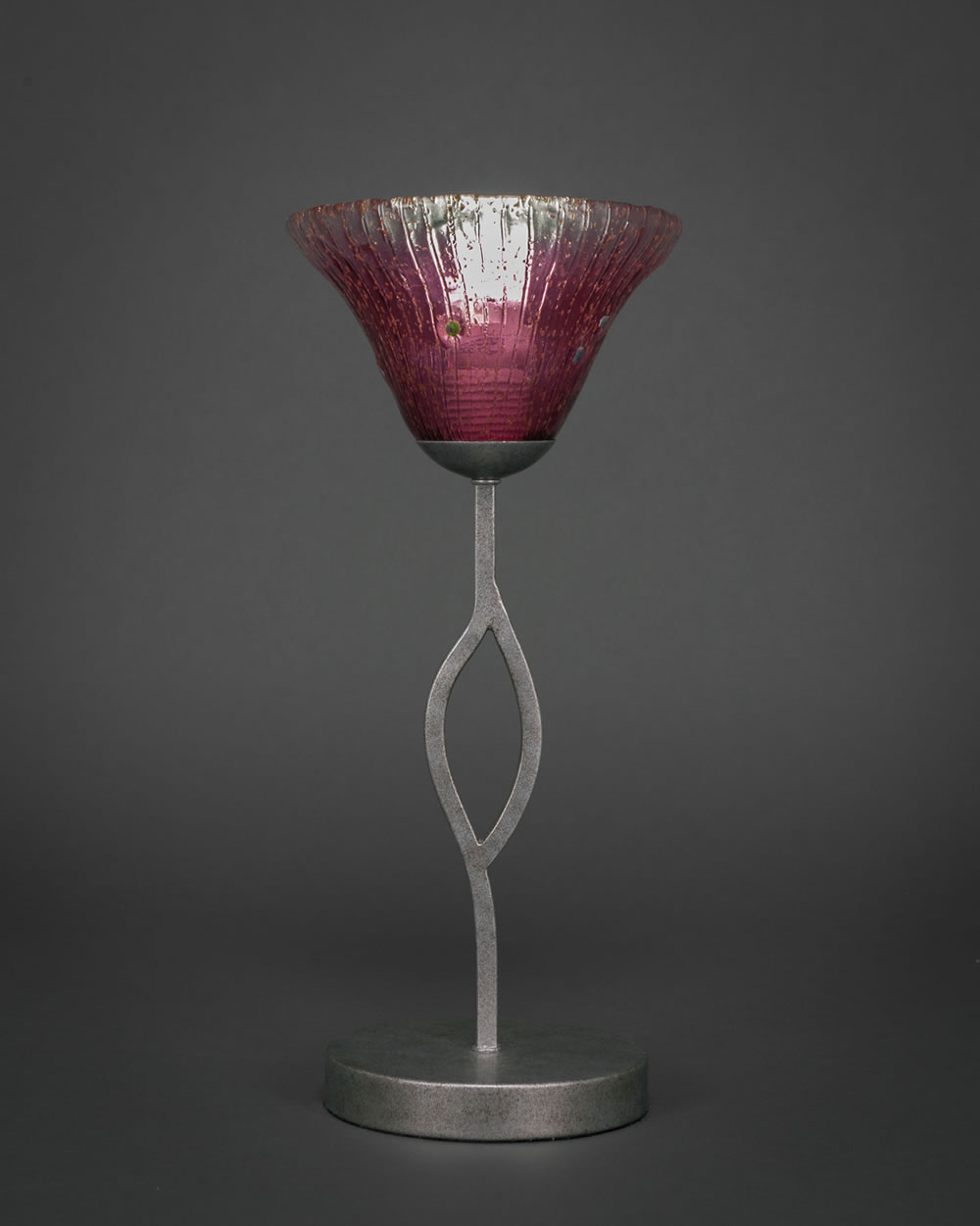 Revo Mini Table Lamp Shown in Aged Silver Finish With 7" Wine Crystal Glass