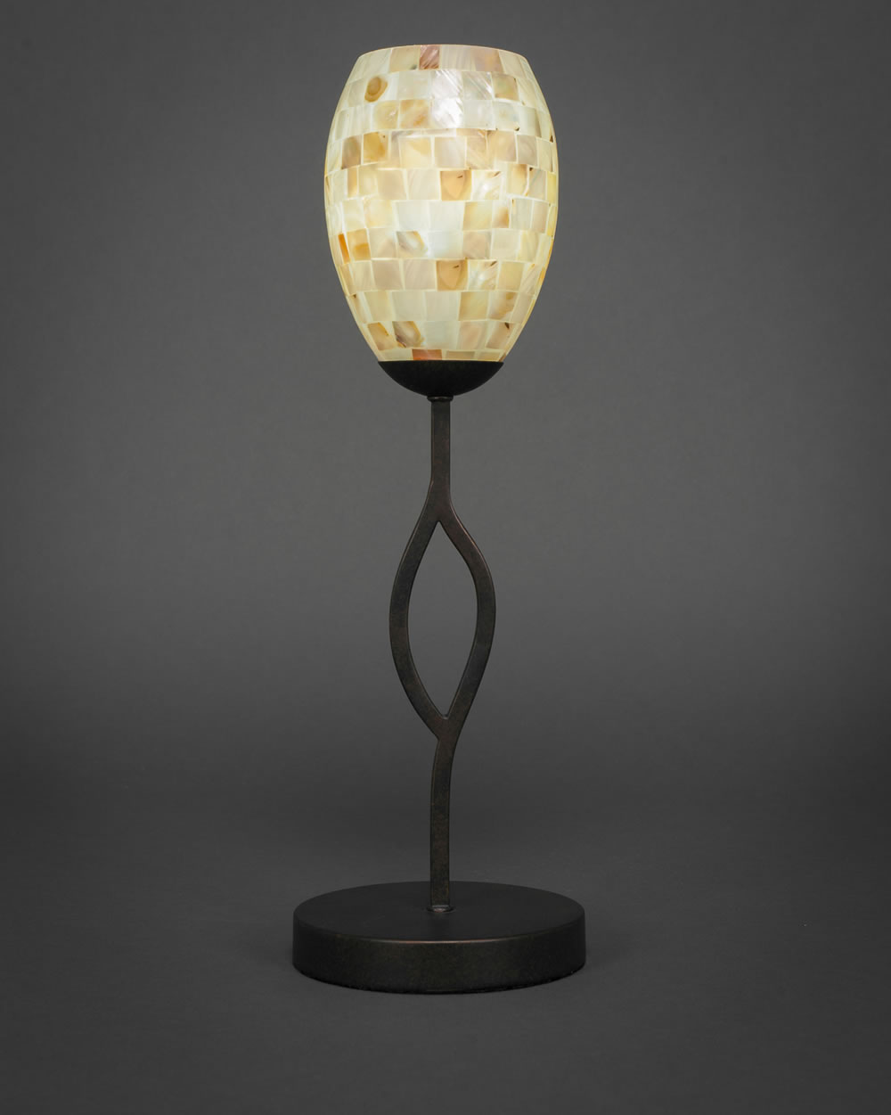 Revo Mini Table Lamp Shown In Dark GraniteFinish With 5" Ivory Glaze Seashell Glass