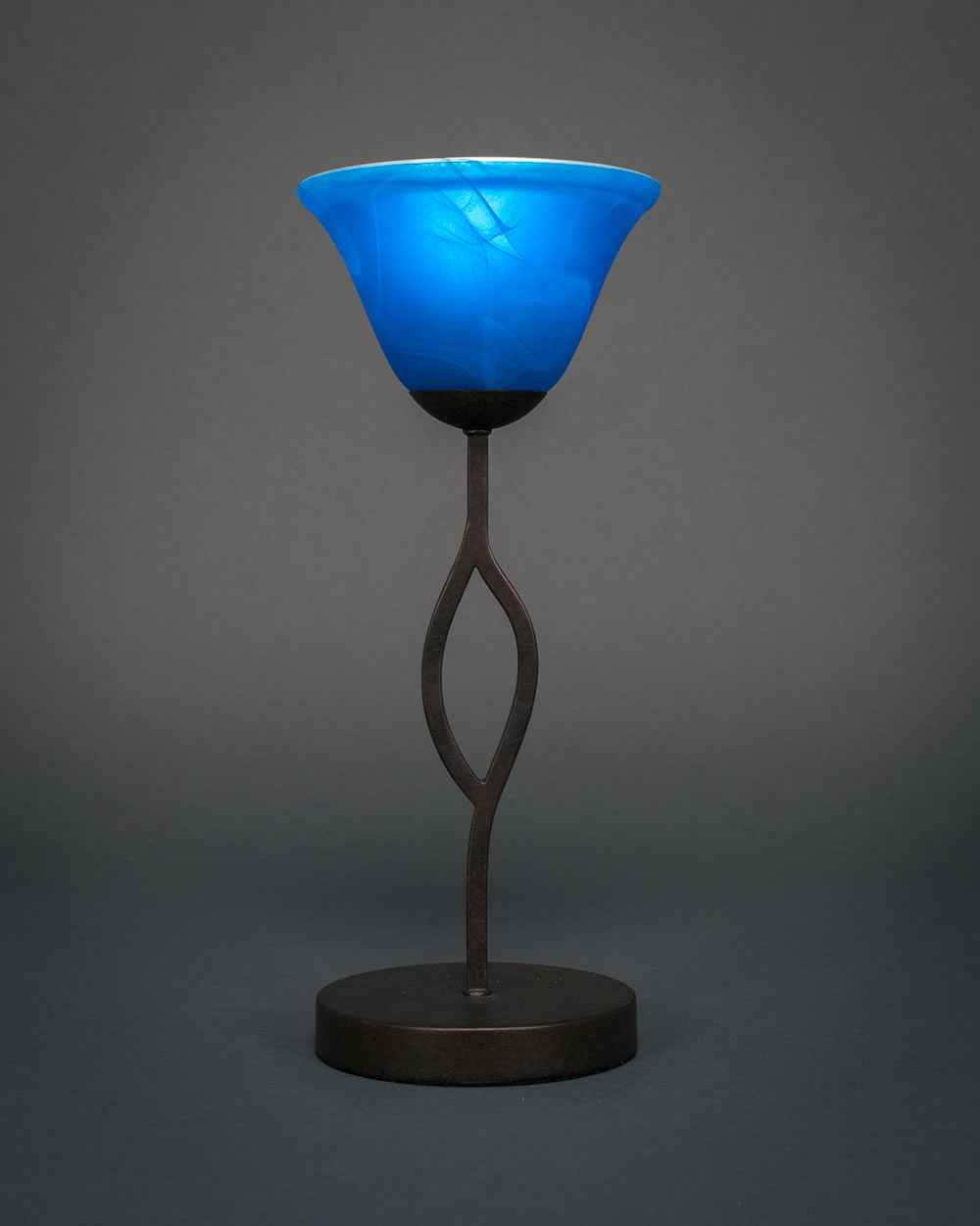 Revo Mini Table Lamp Shown In Dark GraniteFinish With 7" Blue Italian Glass