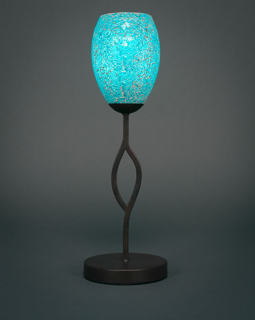 Revo Mini Table Lamp Shown In Dark GraniteFinish With 5" Turquoise Fusion Glass