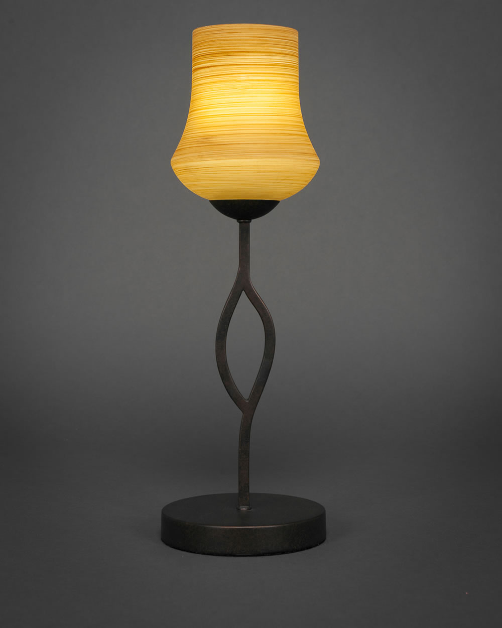 Revo Mini Table Lamp Shown In Dark GraniteFinish With 5.5" Cayenne Linen Glass