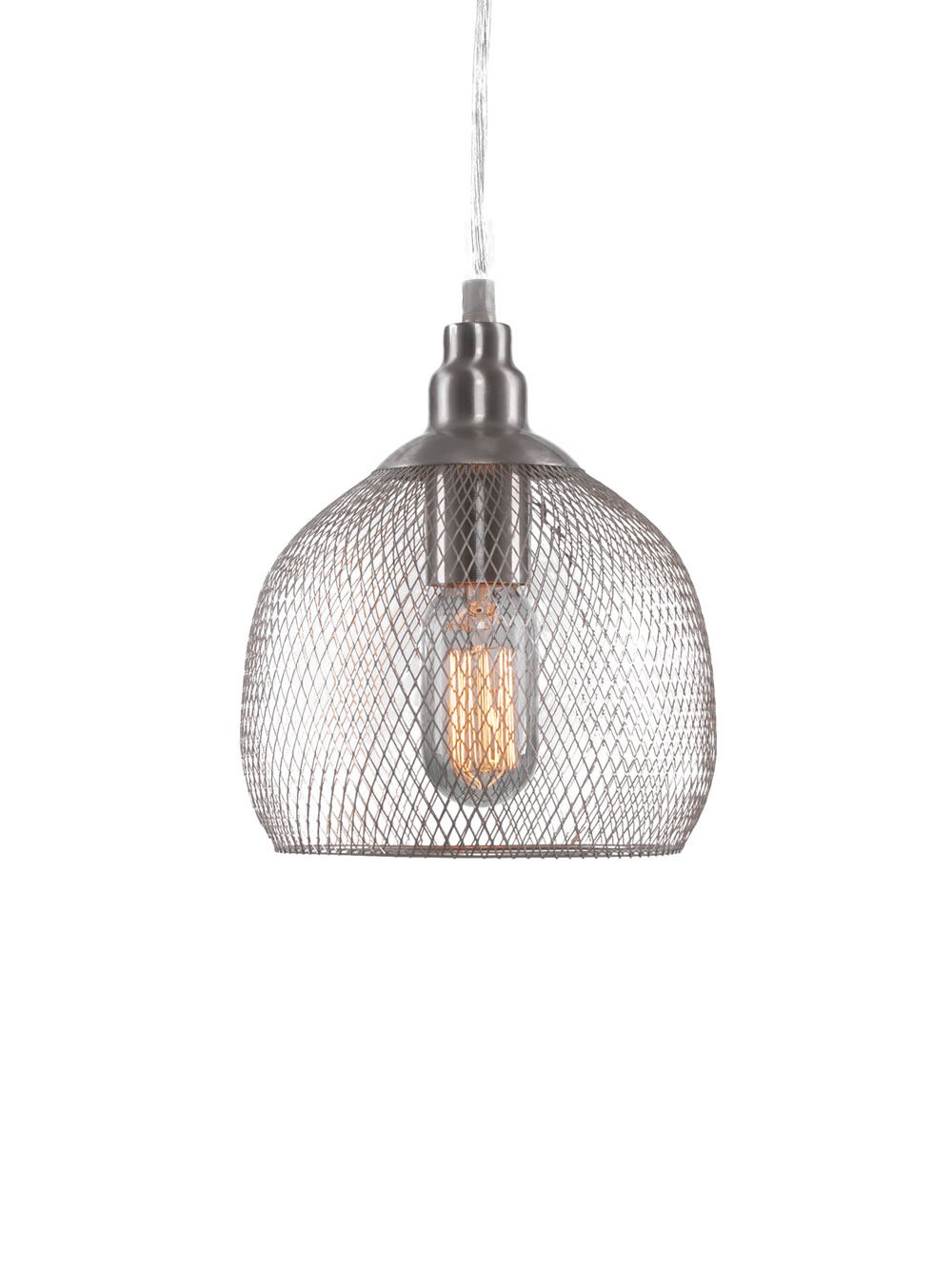 Plexus Pendant Shown In Brushed Nickel Finish With Smoke Antique Bulb