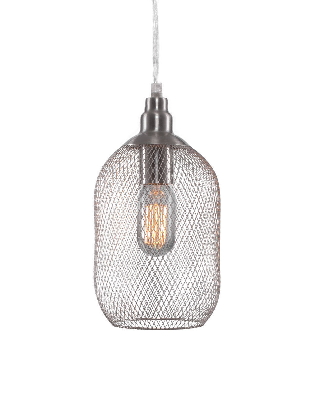 Plexus Pendant Shown In Brushed Nickel Finish With Smoke Antique Bulb
