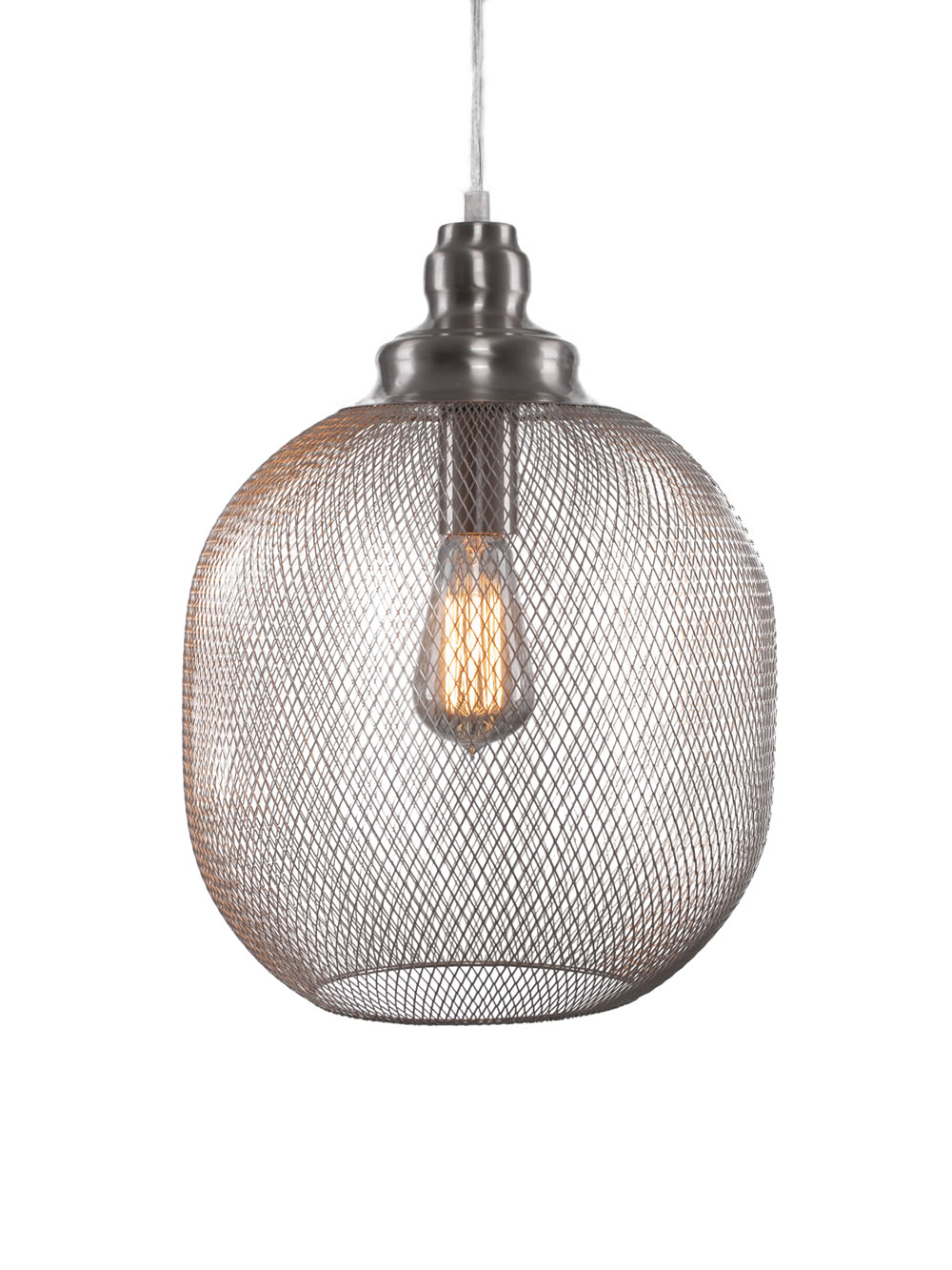 Plexus Pendant Shown In Brushed Nickel Finish With Smoke Antique Bulb
