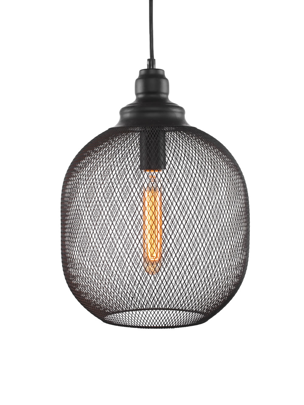 Plexus Pendant Shown In Matte Black Finish With Amber Smoke Bulb