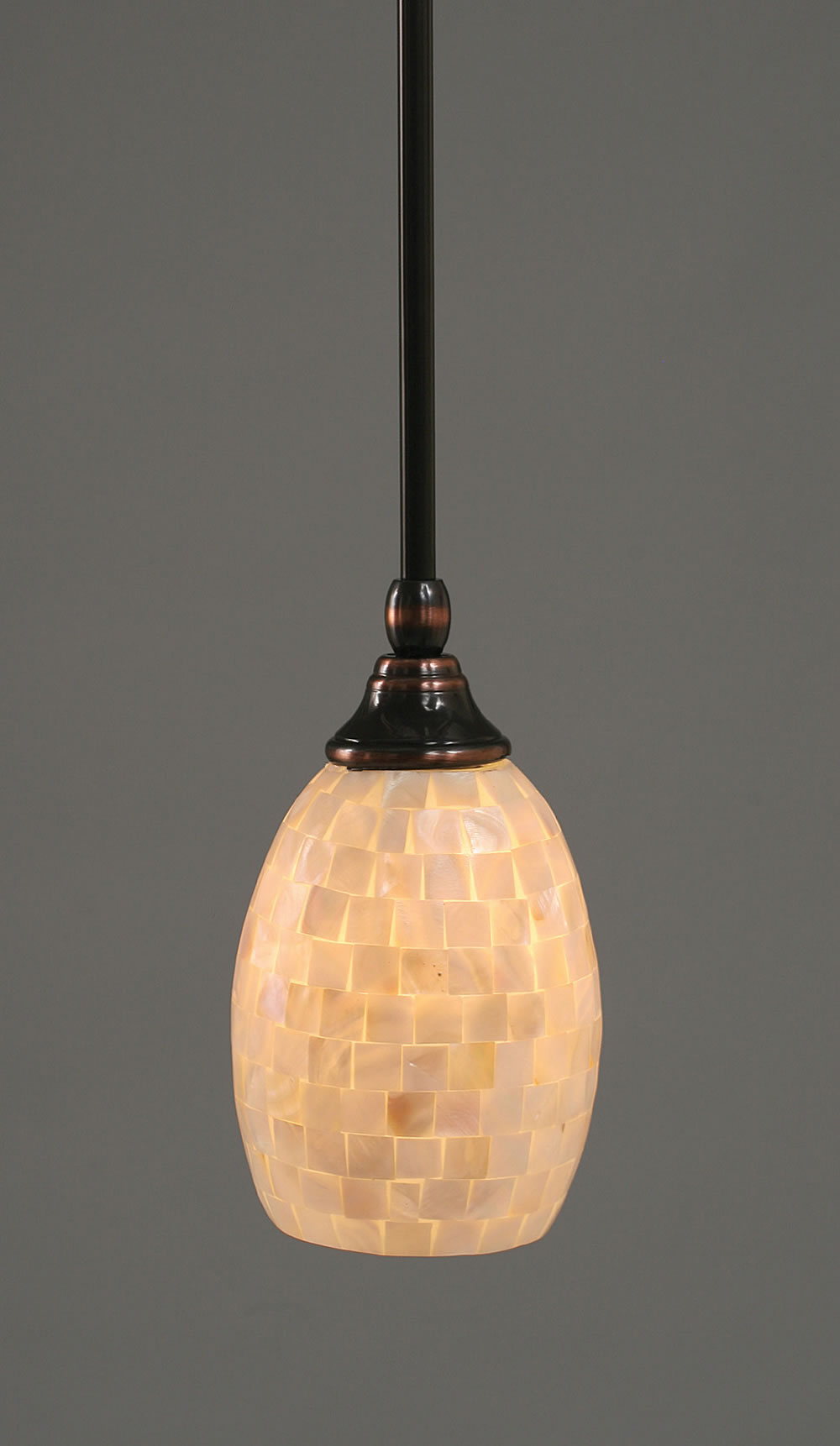 Stem Mini Pendant With Hang Straight Swivel With Hang Straight Swivel Shown In Black Copper Finish With 5" Ivory Glaze Seashell Glass