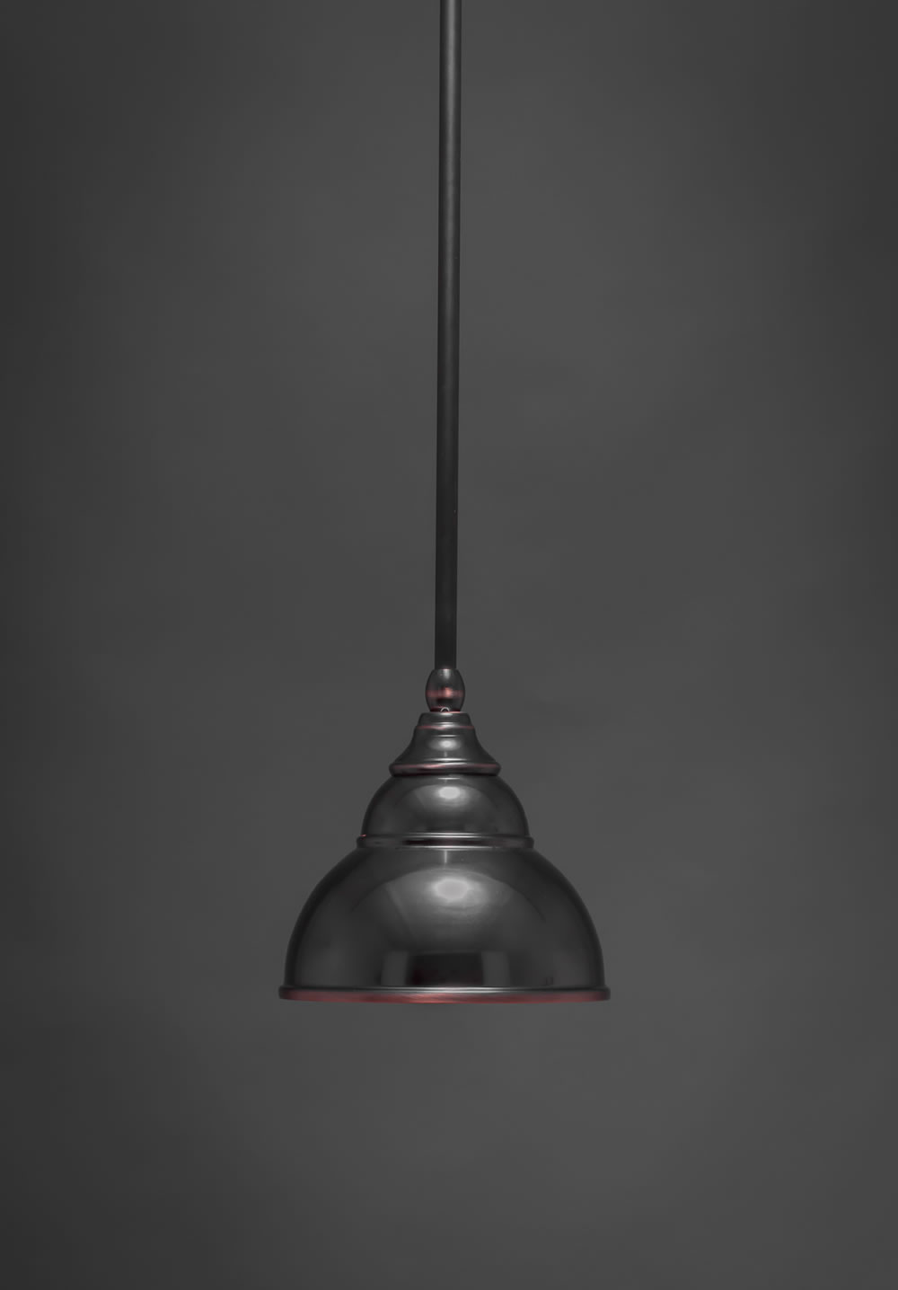 Stem Mini Pendant With Hang Straight Swivel Shown In Black Copper Finish With 7" Double Bubble Metal Shade"
