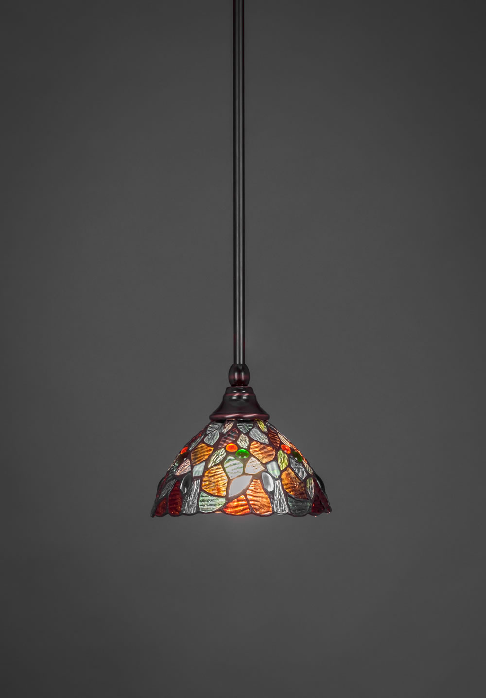 Stem Mini Pendant With Hang Straight Swivel Shown In Black Copper Finish With 7 Blue Mosaic Tiffany Glass
