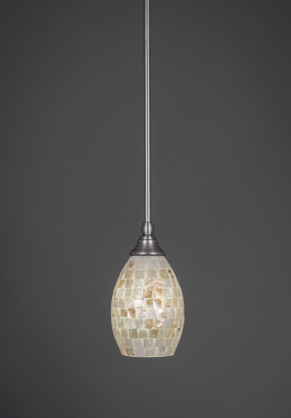 Stem Mini Pendant With Hang Straight Swivel Shown In Brushed Nickel Finish With 5" Ivory Glaze Seashell Glass