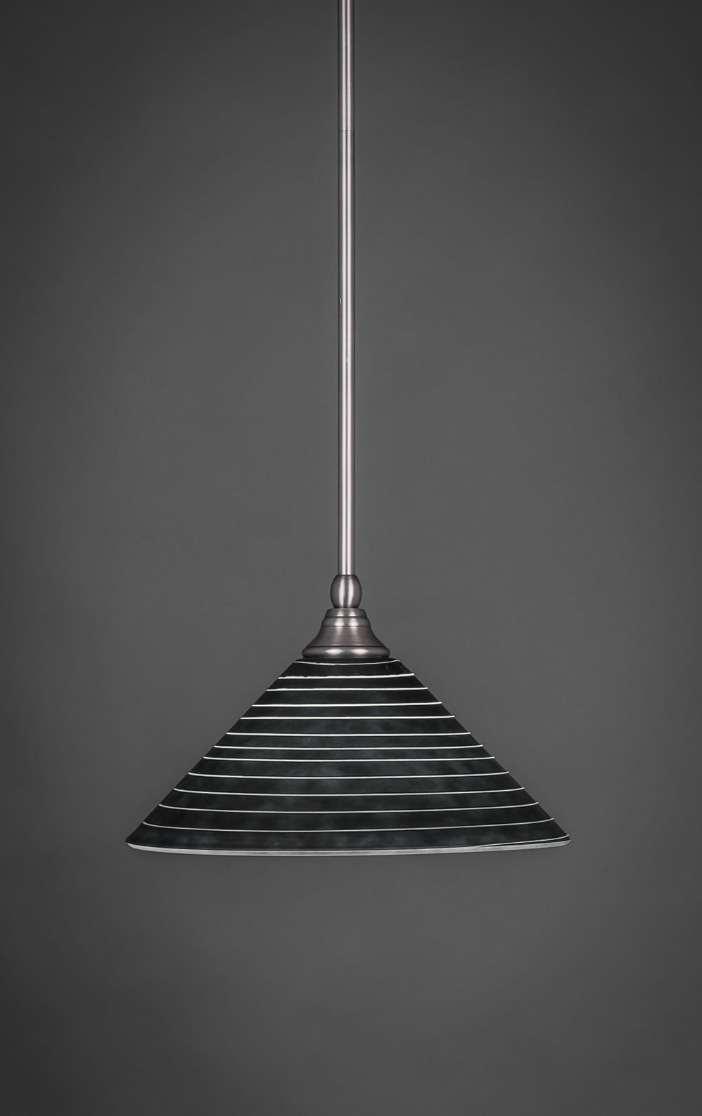 Stem Mini Pendant With Hang Straight Swivel Shown In Brushed Nickel Finish With 12" Charcoal Spiral Glass