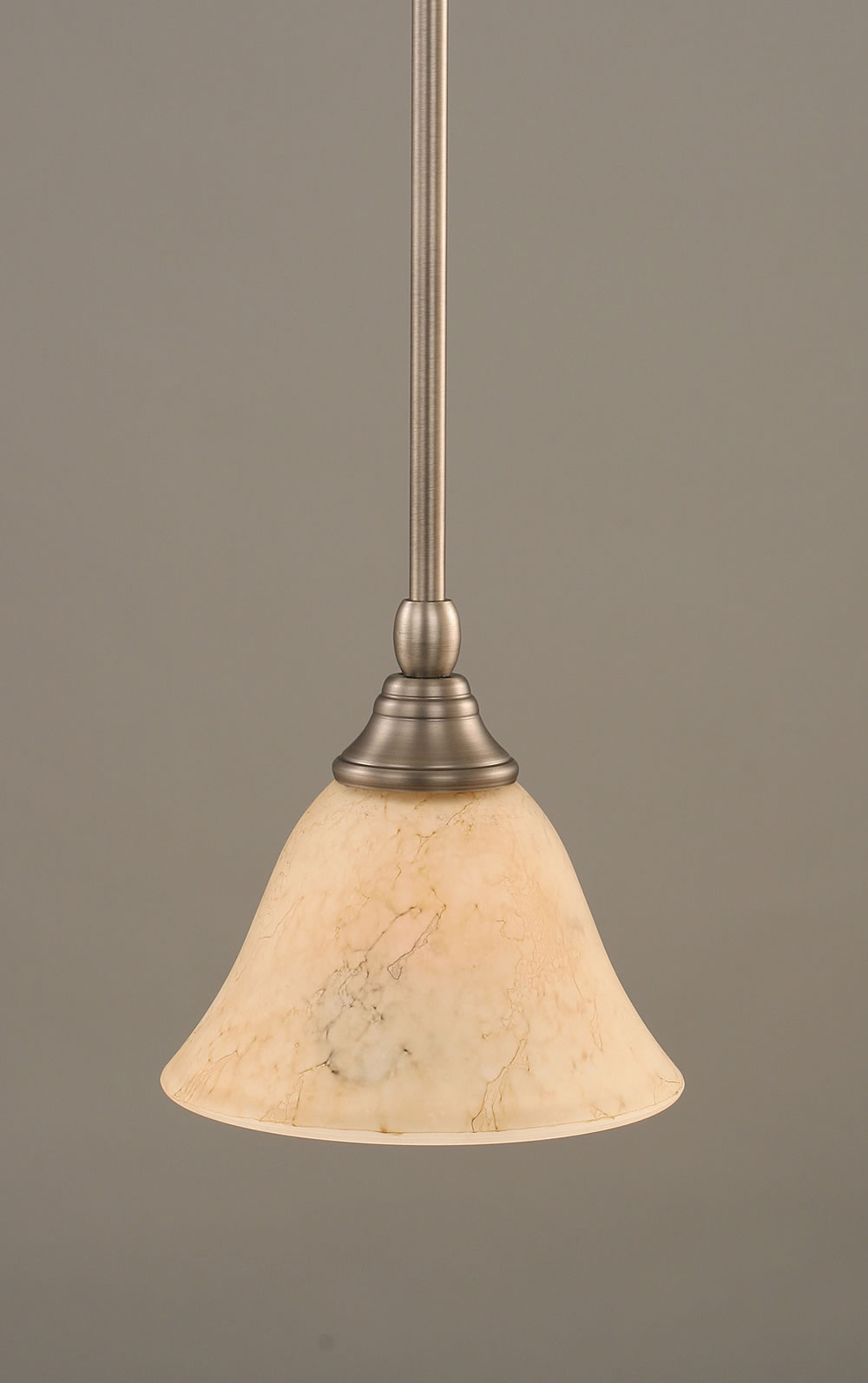 Stem Mini Pendant With Hang Straight Swivel Shown In Brushed Nickel Finish With 7" Italian Marble Glass