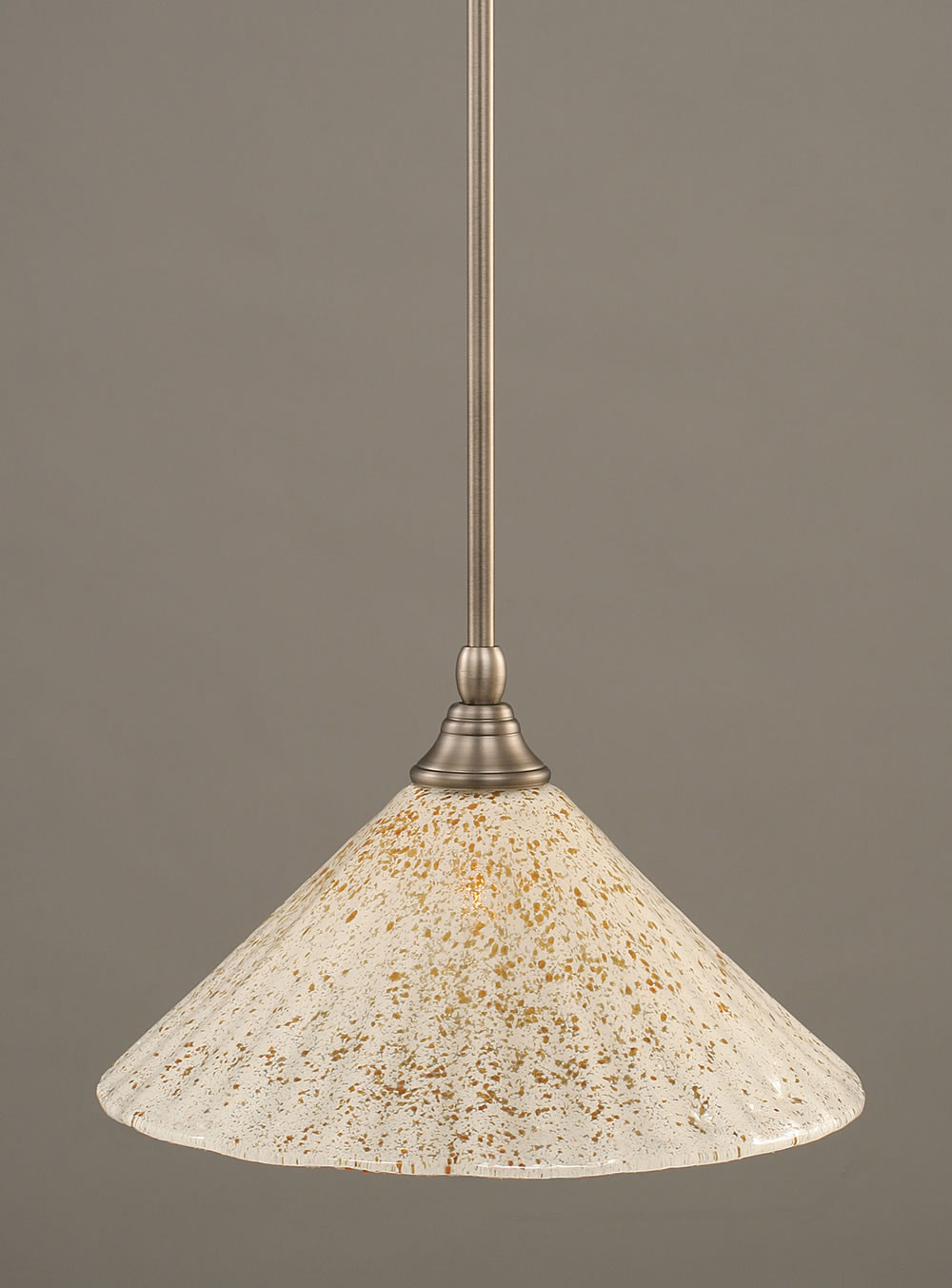 Stem Mini Pendant With Hang Straight Swivel Shown In Brushed Nickel Finish With 12" Gold Ice Glass