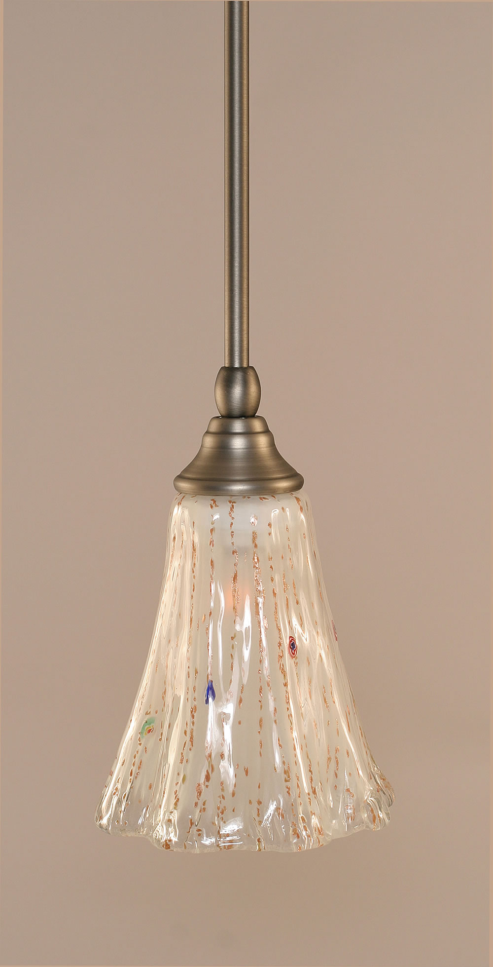 Stem Mini Pendant With Hang Straight Swivel Shown In Brushed Nickel Finish With 5.5" Fluted Frosted Crystal Glass