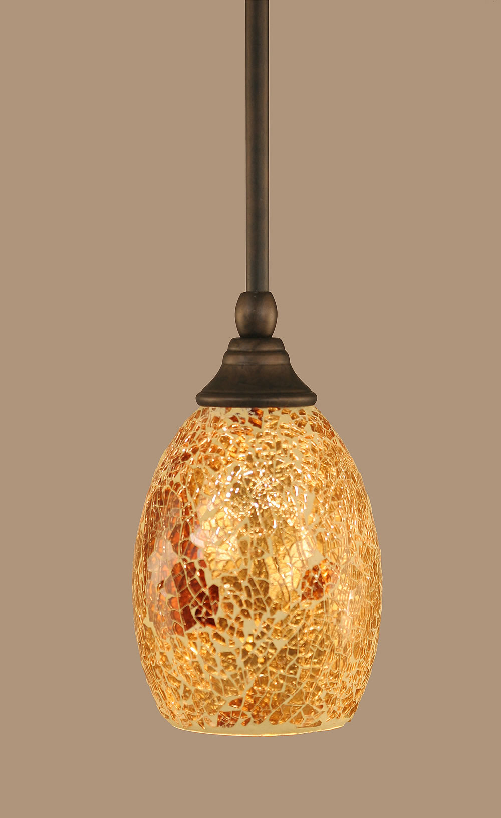 Stem Mini Pendant With Hang Straight Swivel Shown In Bronze Finish With 5 Gold Fusion Glass