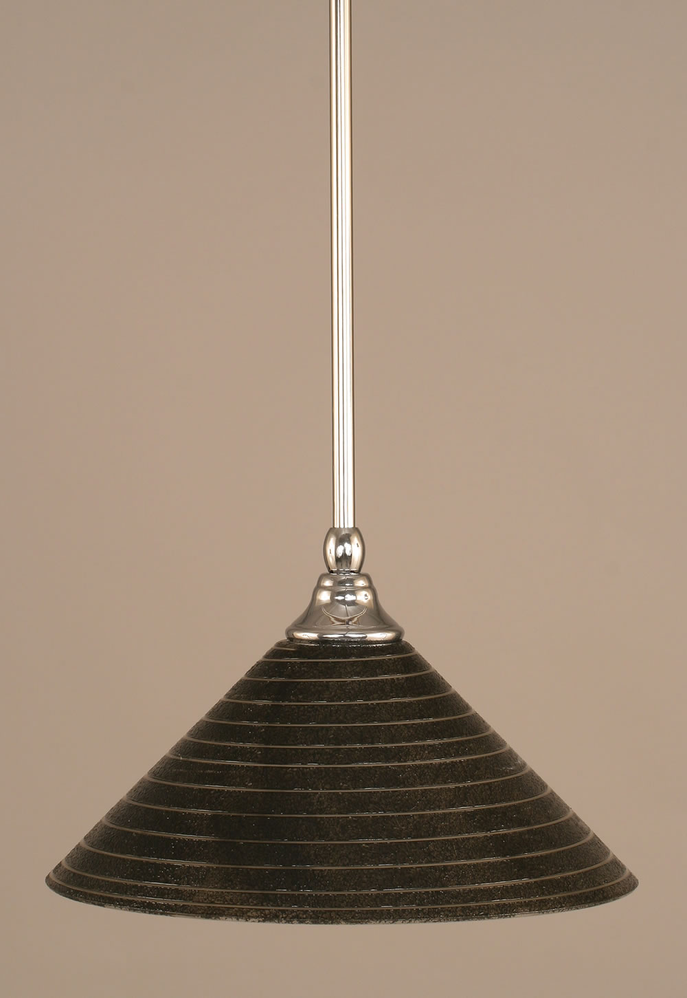 Stem Mini Pendant With Hang Straight Swivel Shown In Chrome Finish With 12" Charcoal Spiral Glass "
