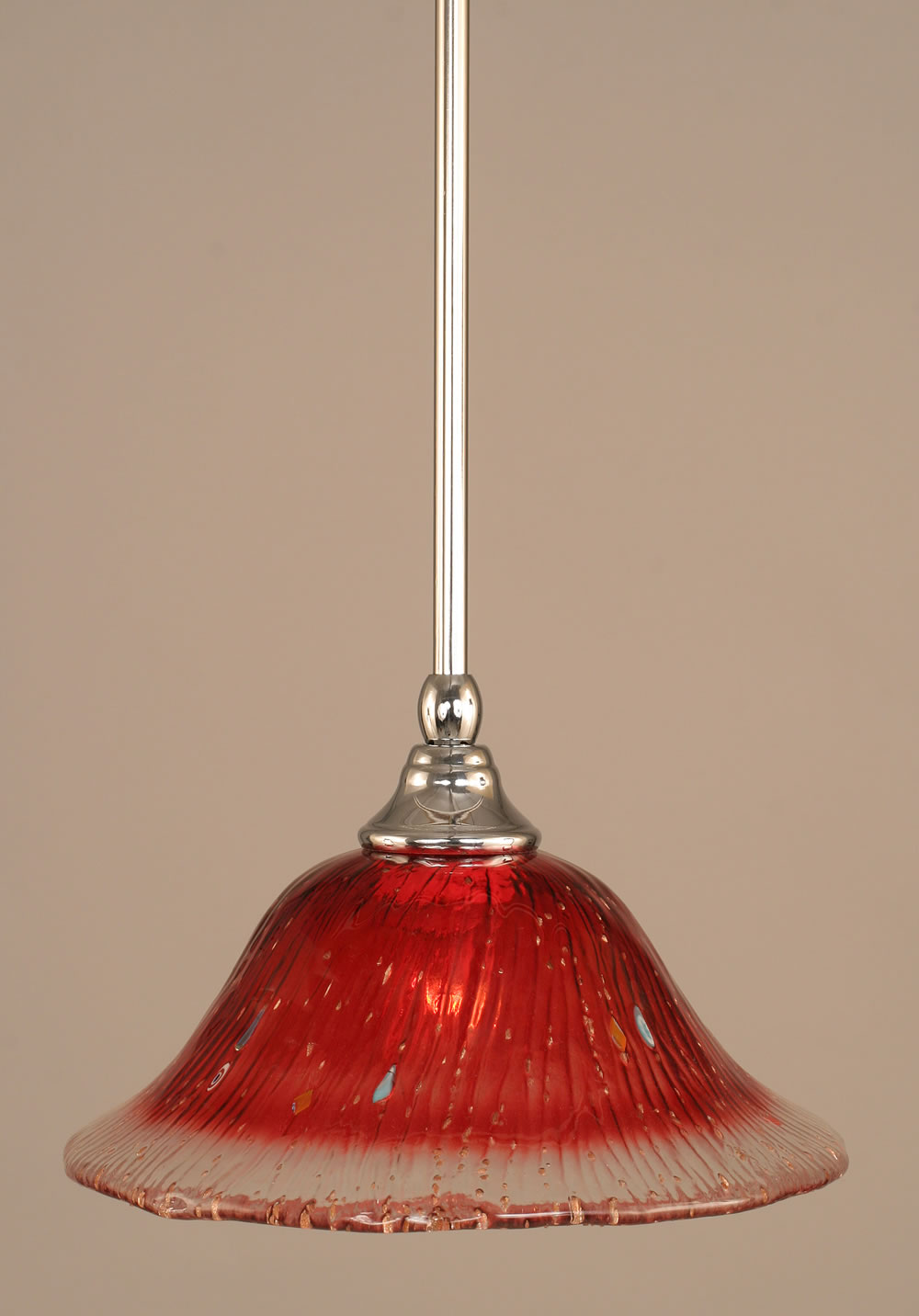 Stem Mini Pendant With Hang Straight Swivel Shown In Chrome Finish With 10" Raspberry Crystal Glass "