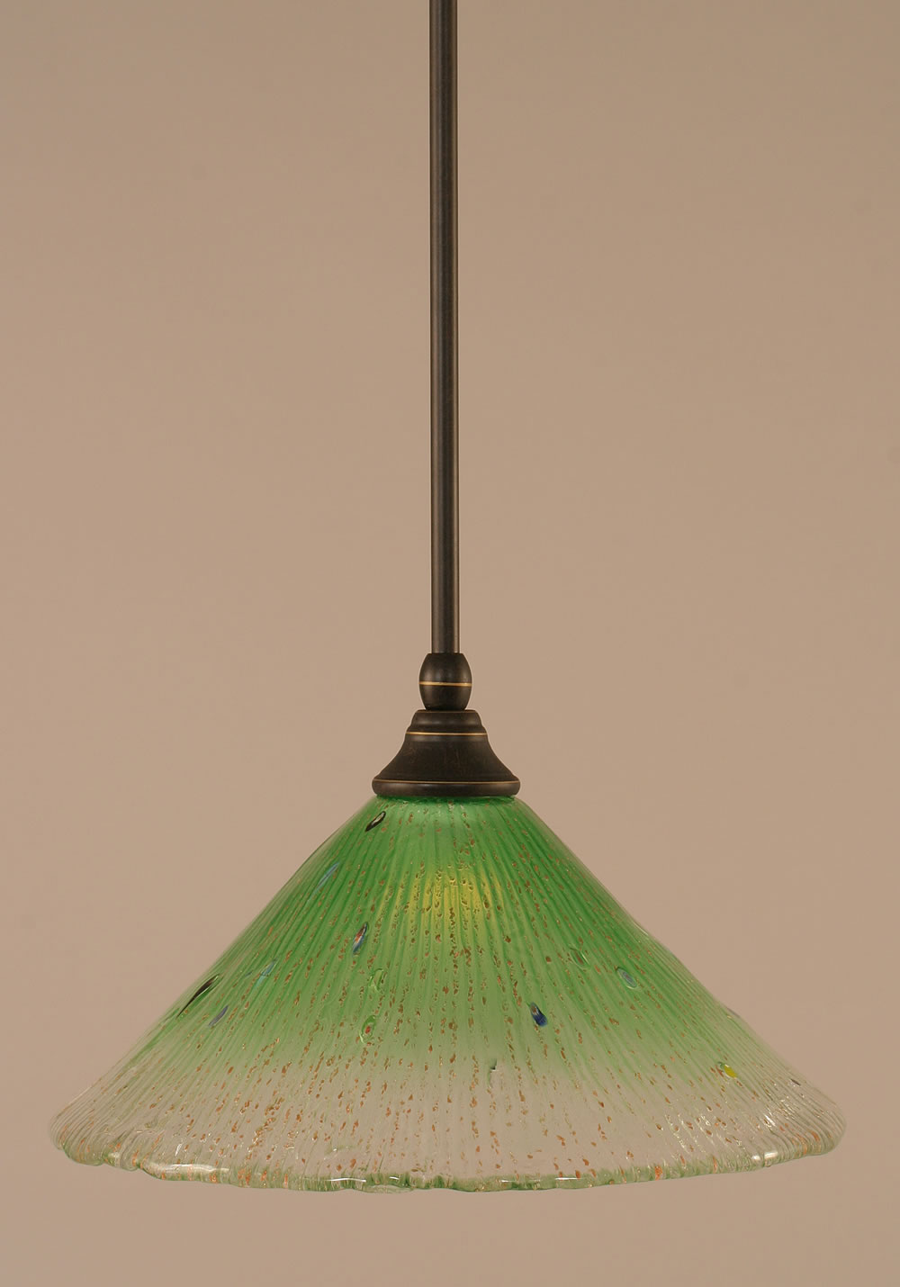 Stem Mini Pendant With Hang Straight Swivel Shown In Dark Granite Finish With 12" Kiwi Green Crystal Glass