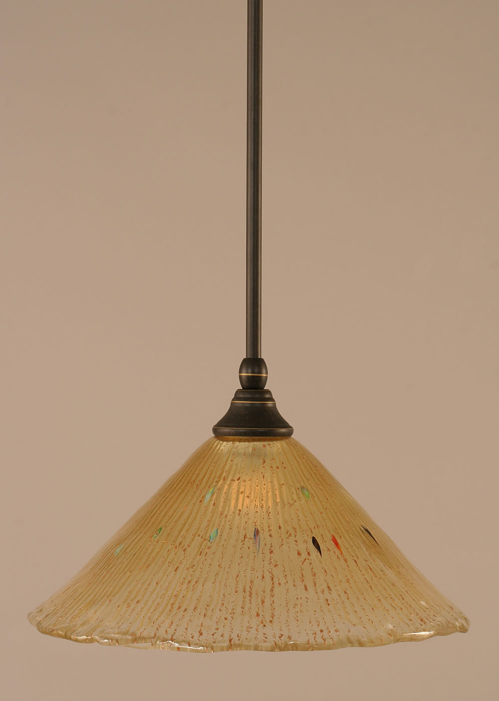 Stem Mini Pendant With Hang Straight Swivel Shown In Dark Granite Finish With 12" Amber Crystal Glass