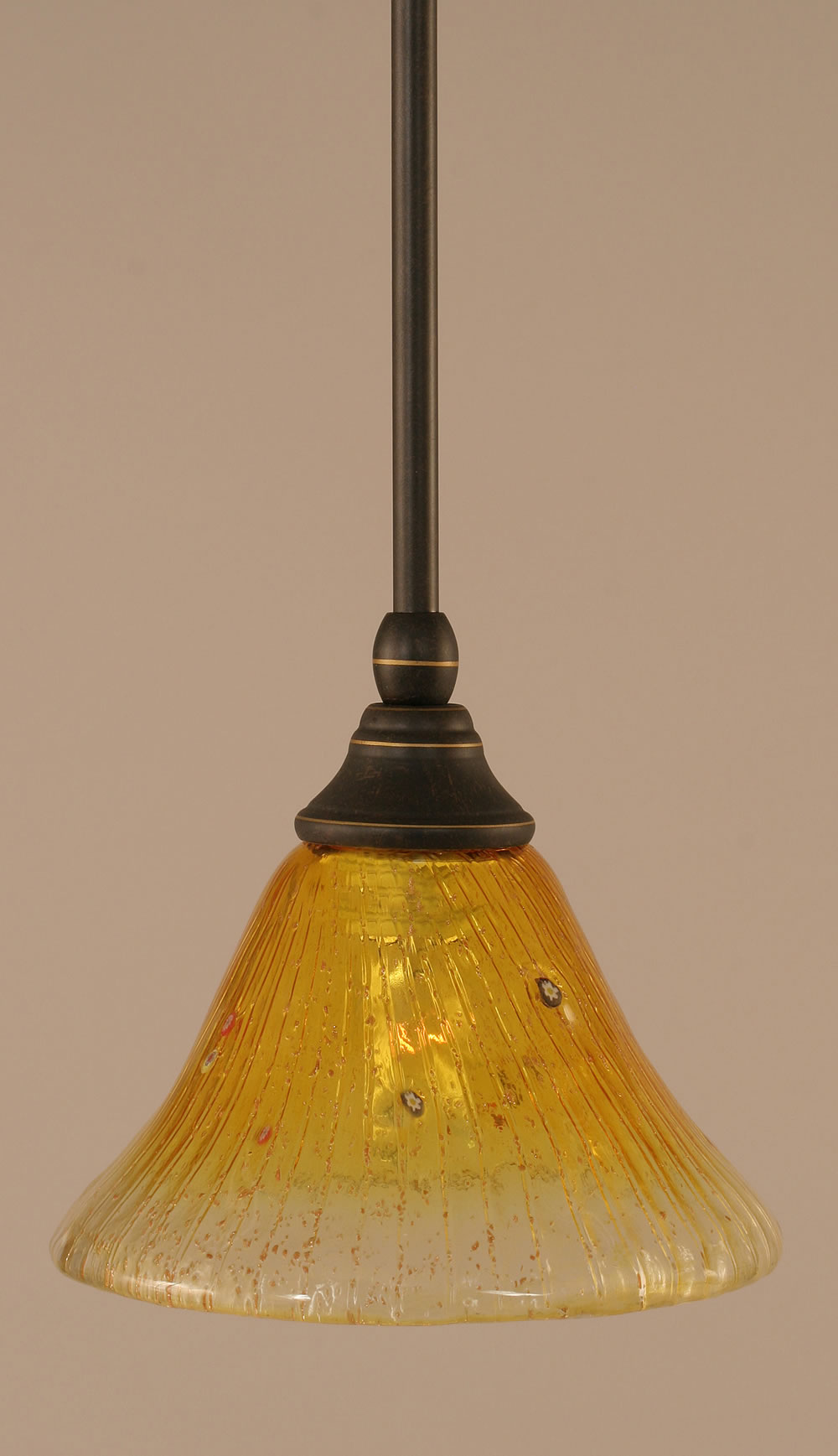Stem Mini Pendant With Hang Straight Swivel Shown In Dark Granite Finish With 7" Gold Champagne Crystal Glass