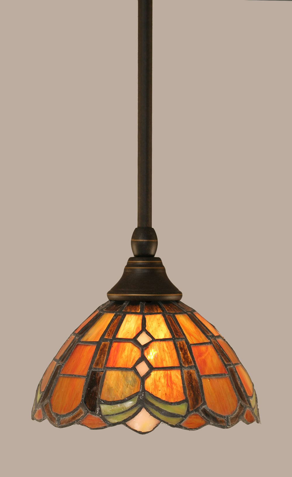 Stem Mini Pendant With Hang Straight Swivel Shown In Dark Granite Finish With 7 Paradise Tiffany Glass