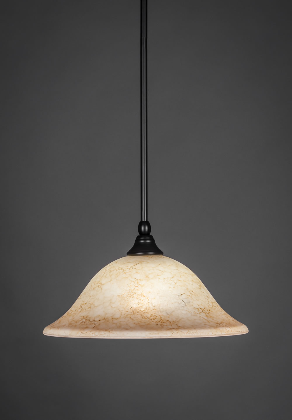 Stem Mini Pendant With Hang Straight Swivel Shown In Matte Black Finish With 12" Italian Marble Glass