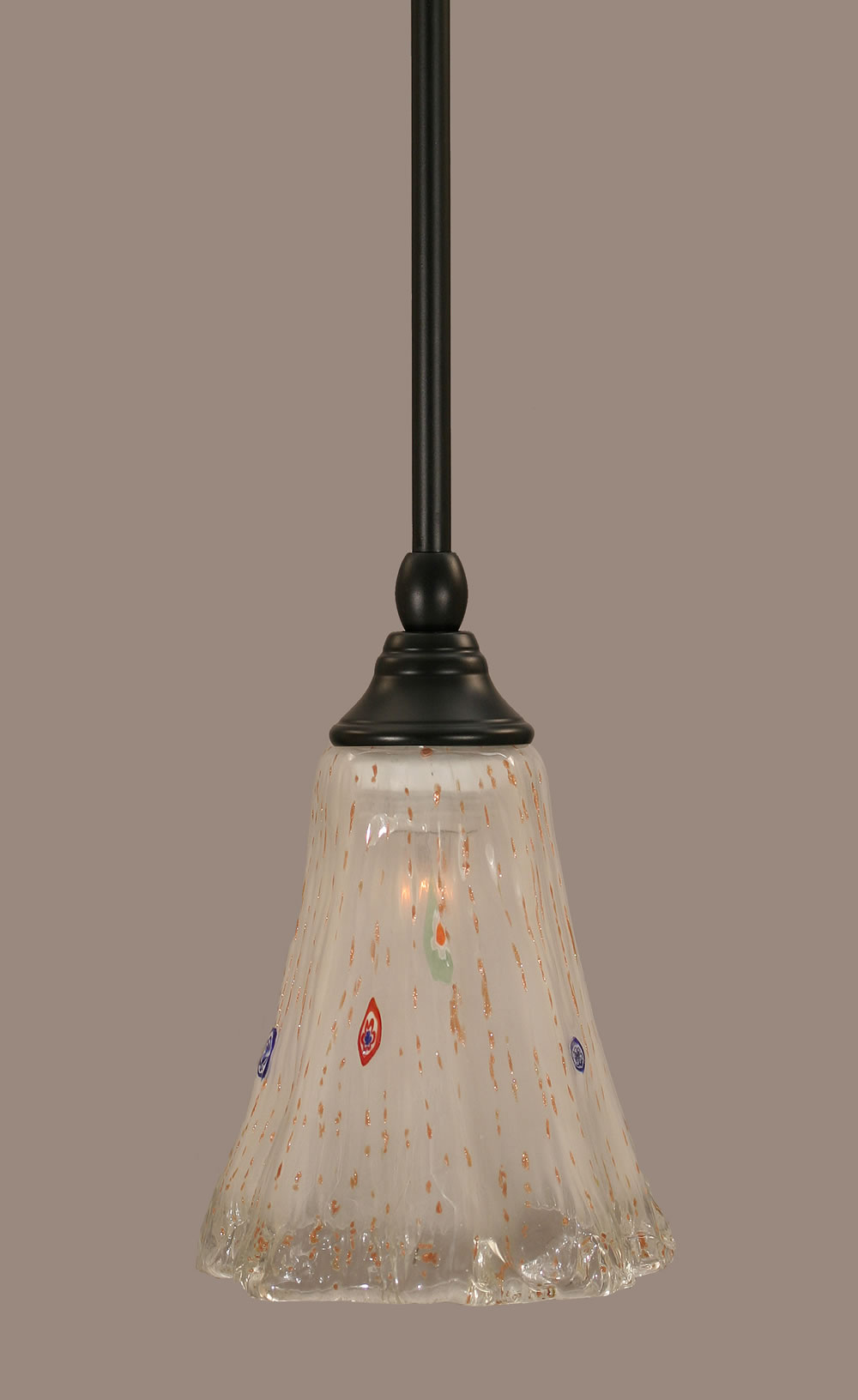 Stem Mini Pendant With Hang Straight Swivel Shown In Matte Black Finish With 5.5" Frosted Crystal Glass
