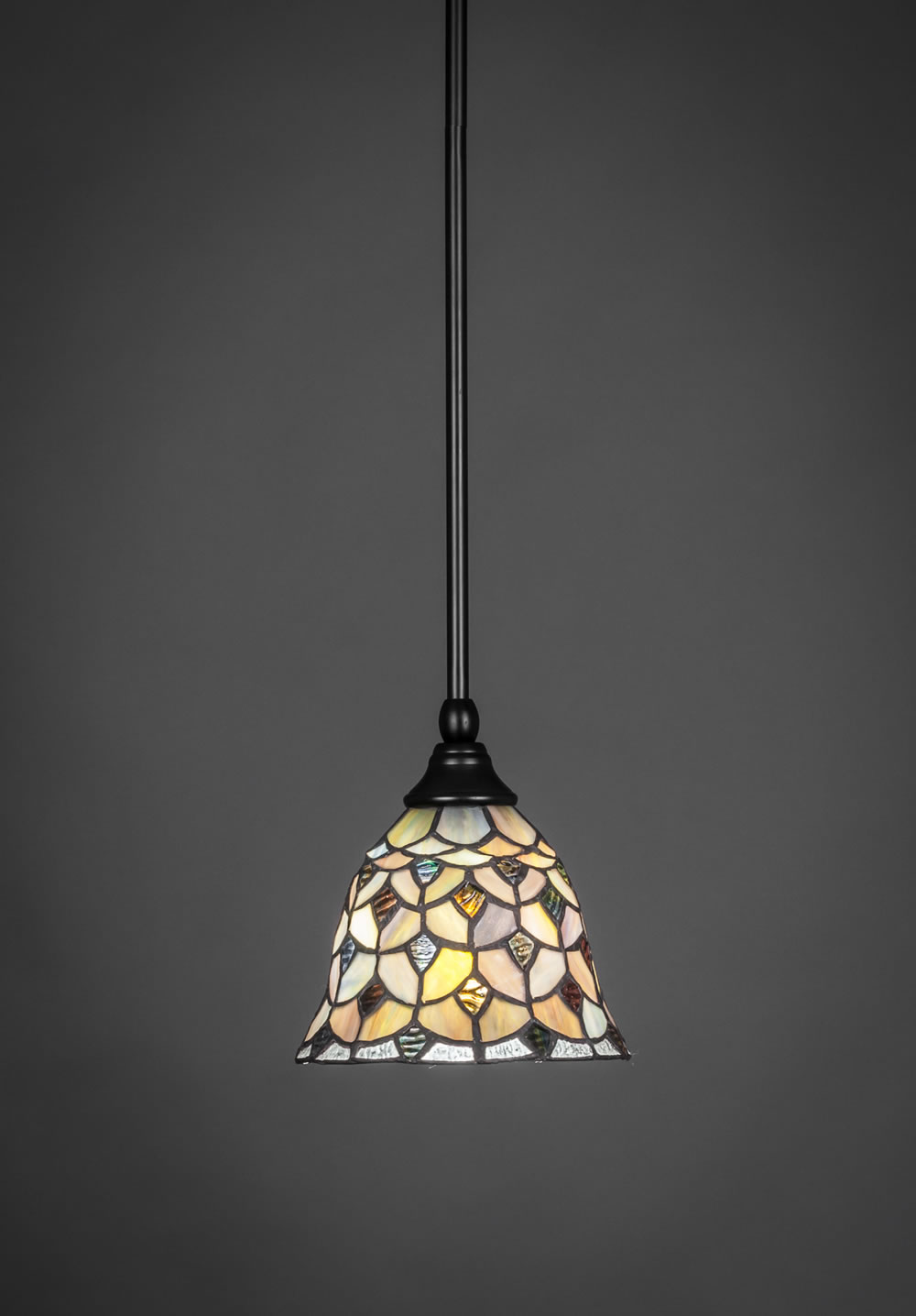 Stem Mini Pendant With Hang Straight Swivel Shown In Matte Black Finish With 6.5" Crescent Tiffany Glass