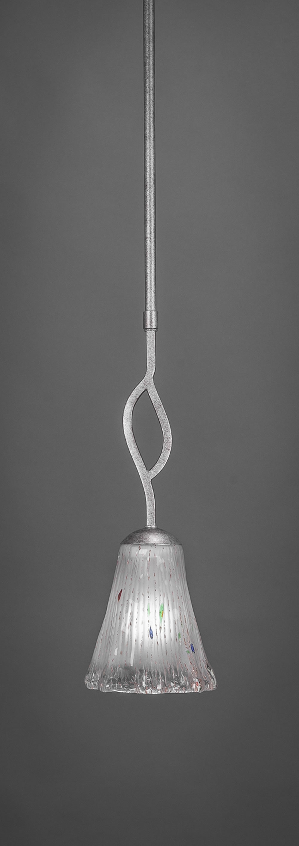 Revo 1 Light Mini Pendant Shown In Aged Silver Finish With 5.5 Fluted Frosted Crystal Glass