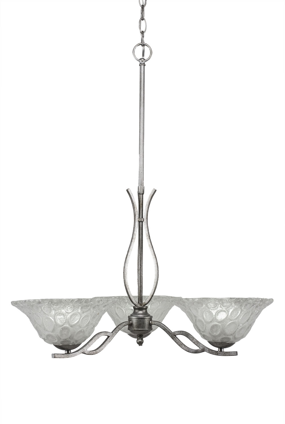 Revo 3 Light Chandelier Shown In Aged Silver Finish With 10 Italian Bubble Glass