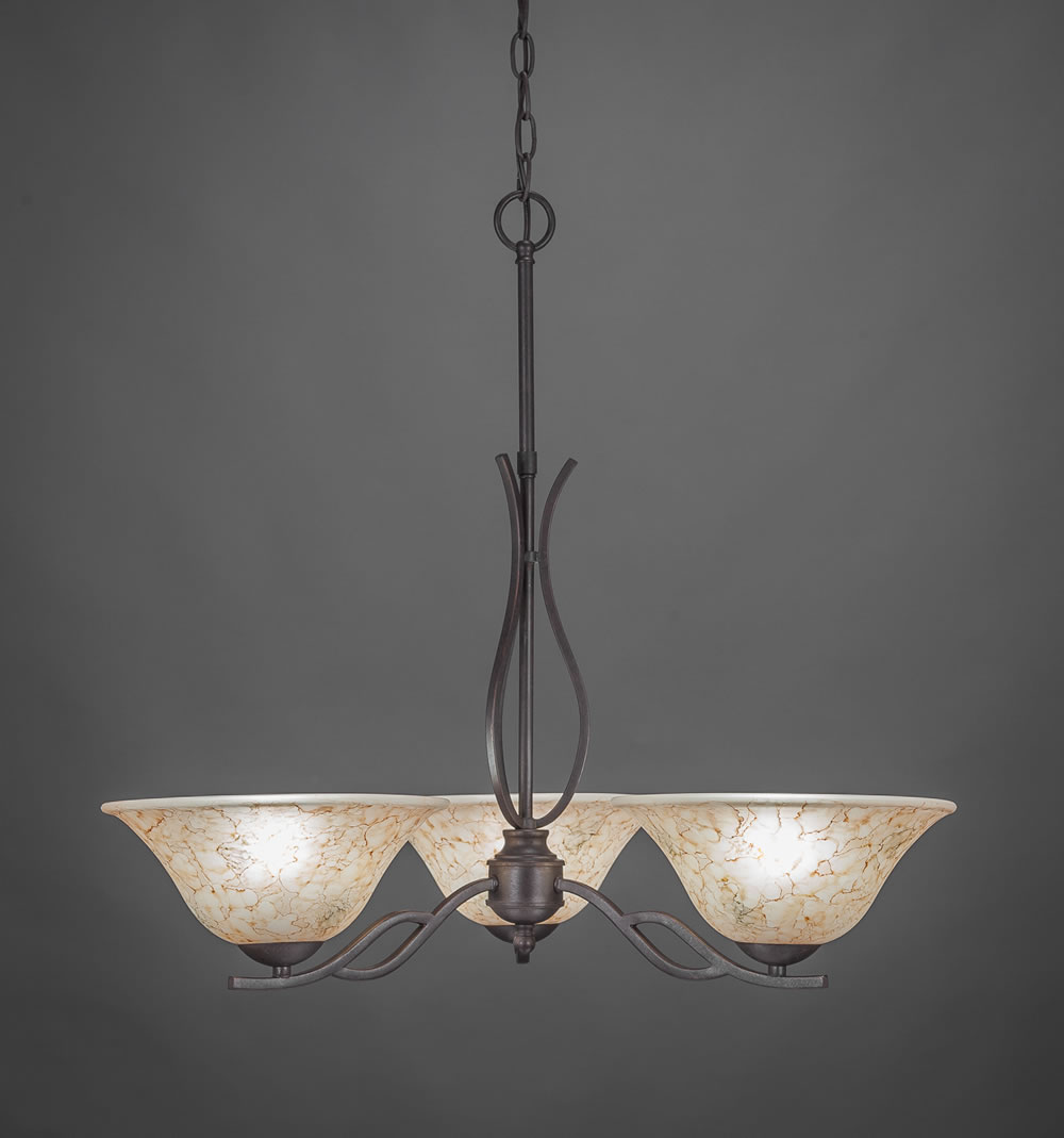 Revo 3 Light Chandelier Shown In Dark Granite Finish With 10 Italian Marble Glass