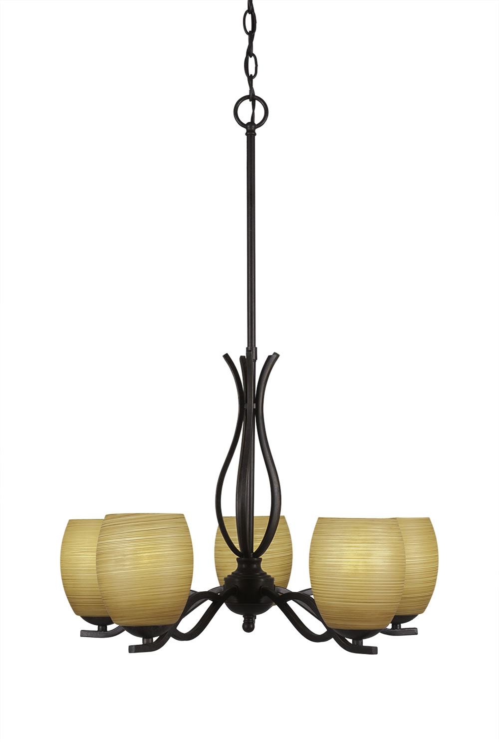 Revo 5 Light Chandelier Shown In Dark Granite Finish With 7 Cayenne Linen Glass