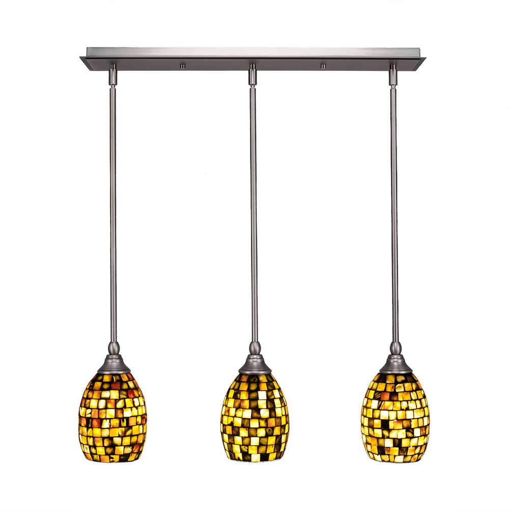 3 Light Multi Light Mini Pendant With Hang Straight Swivels Shown In Brushed Nickel Finish With 5" Sea Haze Seashell Glass