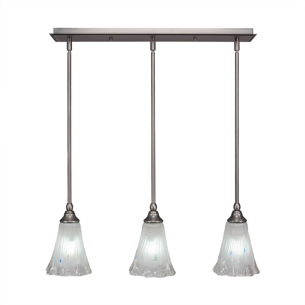 3 Light Multi Light Mini Pendant With Hang Straight Swivels Shown In Brushed Nickel Finish With 5.5" Fluted Frosted Crystal Glass