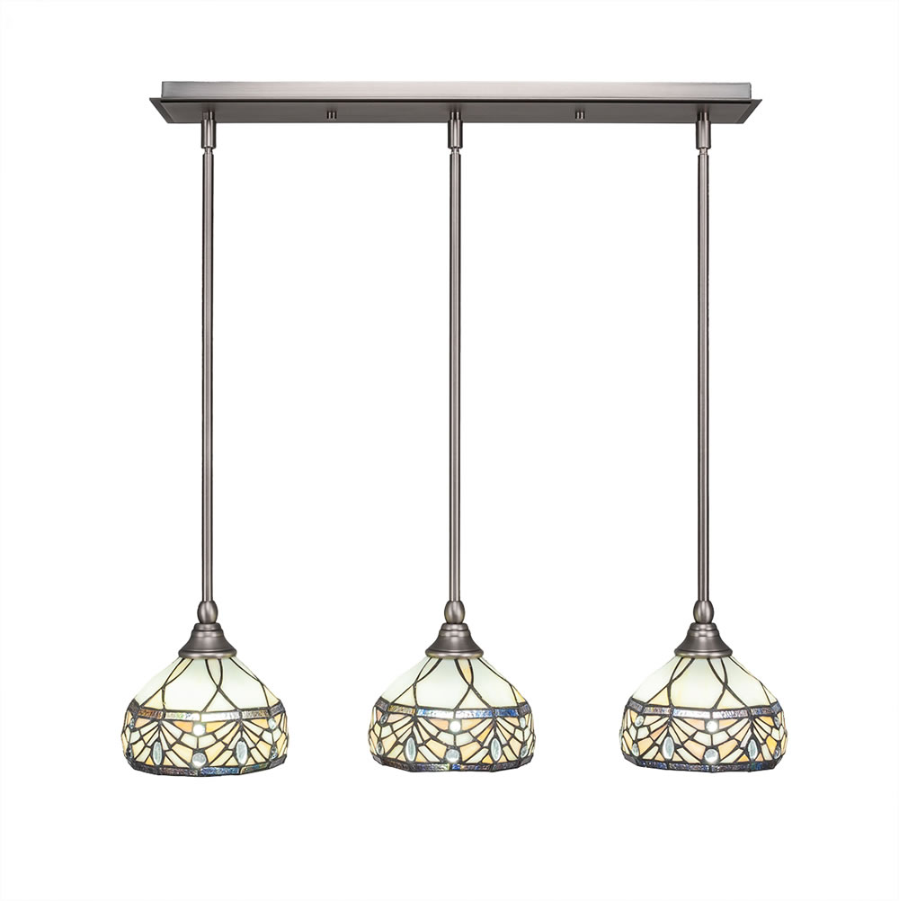 3 Light Multi Light Mini Pendant With Hang Straight Swivels Shown In Brushed Nickel Finish With 7" Royal Merlot Tiffany Glass