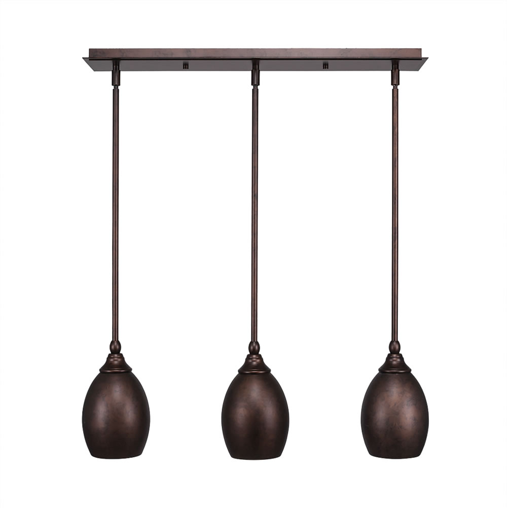 3 Light Multi Light Mini Pendant With Hang Straight Swivels Shown In Bronze Finish With 5" Bronze Oval Metal Shade