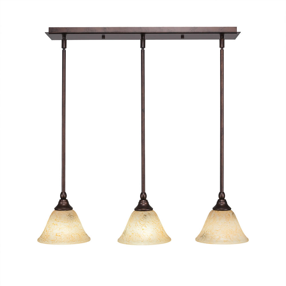 3 Light Multi Light Mini Pendant With Hang Straight Swivels Shown In Bronze Finish With 7" Italian Marble Glass