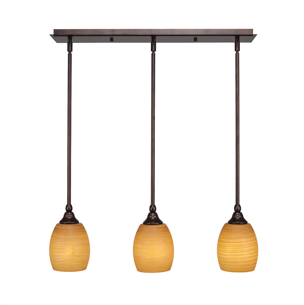3 Light Multi Light Mini Pendant With Hang Straight Swivels Shown In Bronze Finish With 5" Cayenne Linen Glass