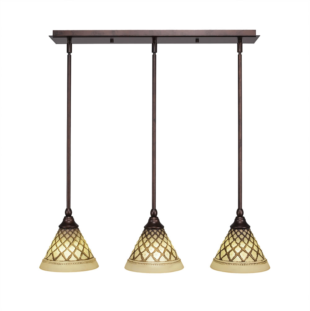 3 Light Multi Light Mini Pendant With Hang Straight Swivels Shown In Bronze Finish With 7" Chocolate Icing Glass