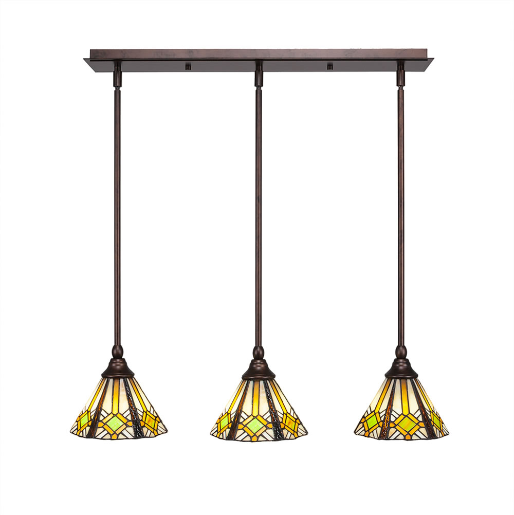 3 Light Multi Light Mini Pendant With Hang Straight Swivels Shown In Bronze Finish With 7" Hampton Tiffany Glass