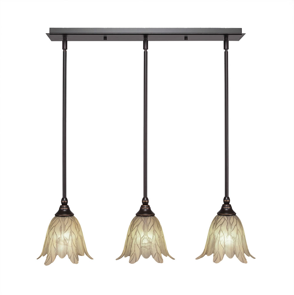 3 Light Multi Light Mini Pendant With Hang Straight Swivels Shown In Dark Granite Finish With 7" Vanilla Leaf Glass