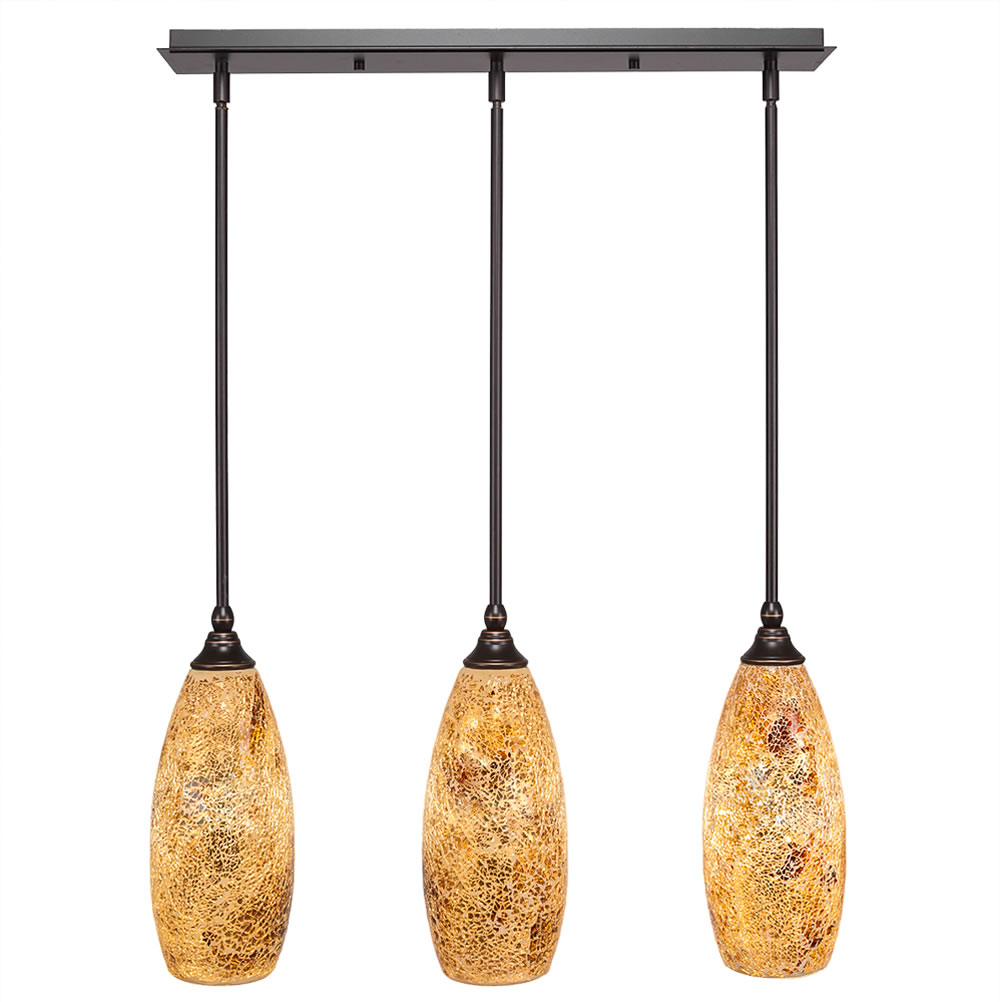 3 Light Multi Light Mini Pendant With Hang Straight Swivels Shown In Dark Granite Finish With 5.5" Gold Fusion Glass
