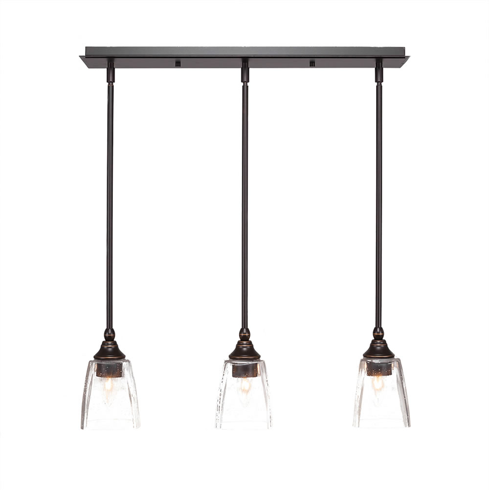 3 Light Multi Light Mini Pendant With Hang Straight Swivels Shown In Dark Granite Finish With 4.5" Clear Bubble Glass