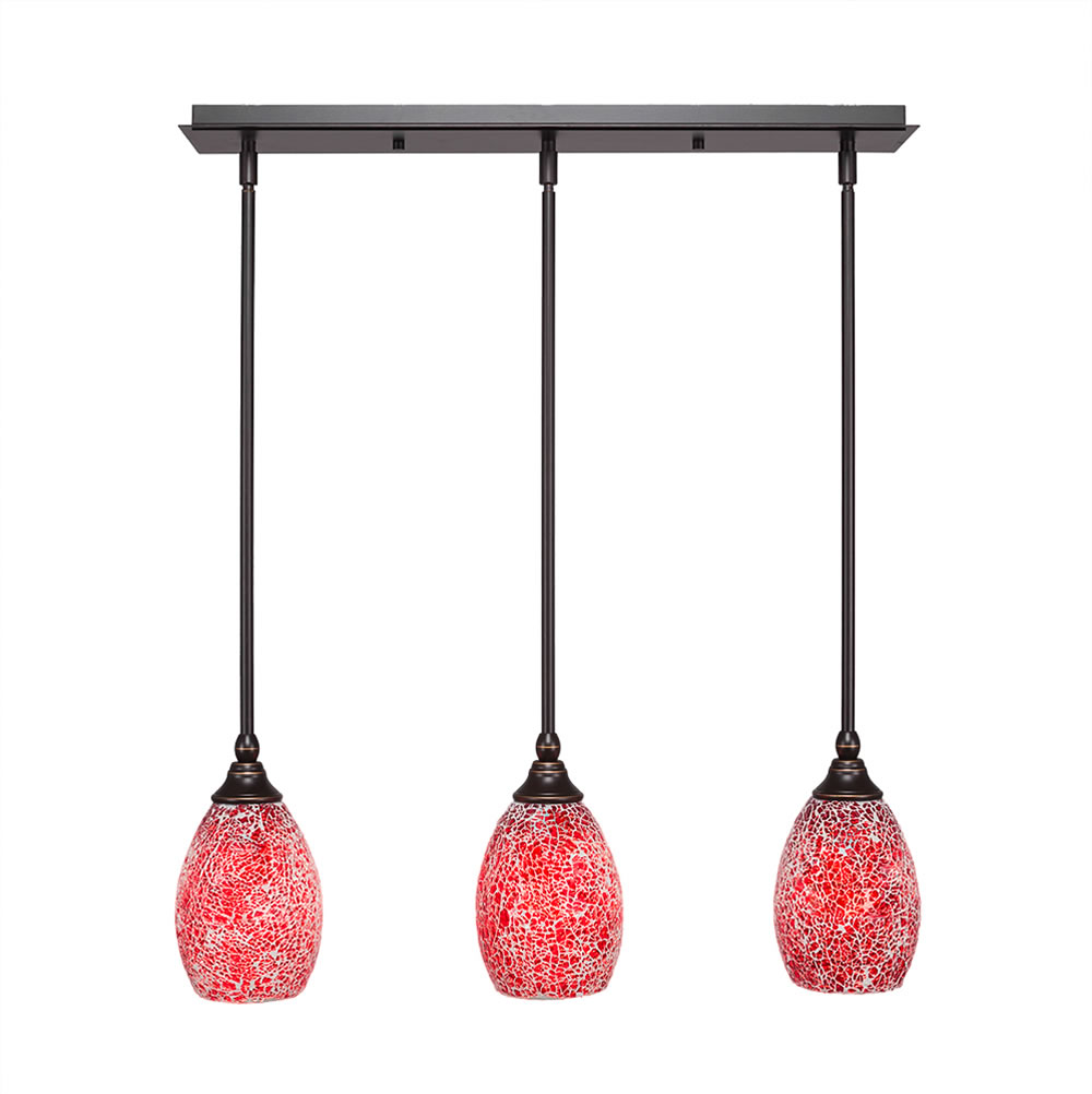 3 Light Multi Light Mini Pendant With Hang Straight Swivels Shown In Dark Granite Finish With 5" Red Fusion Glass