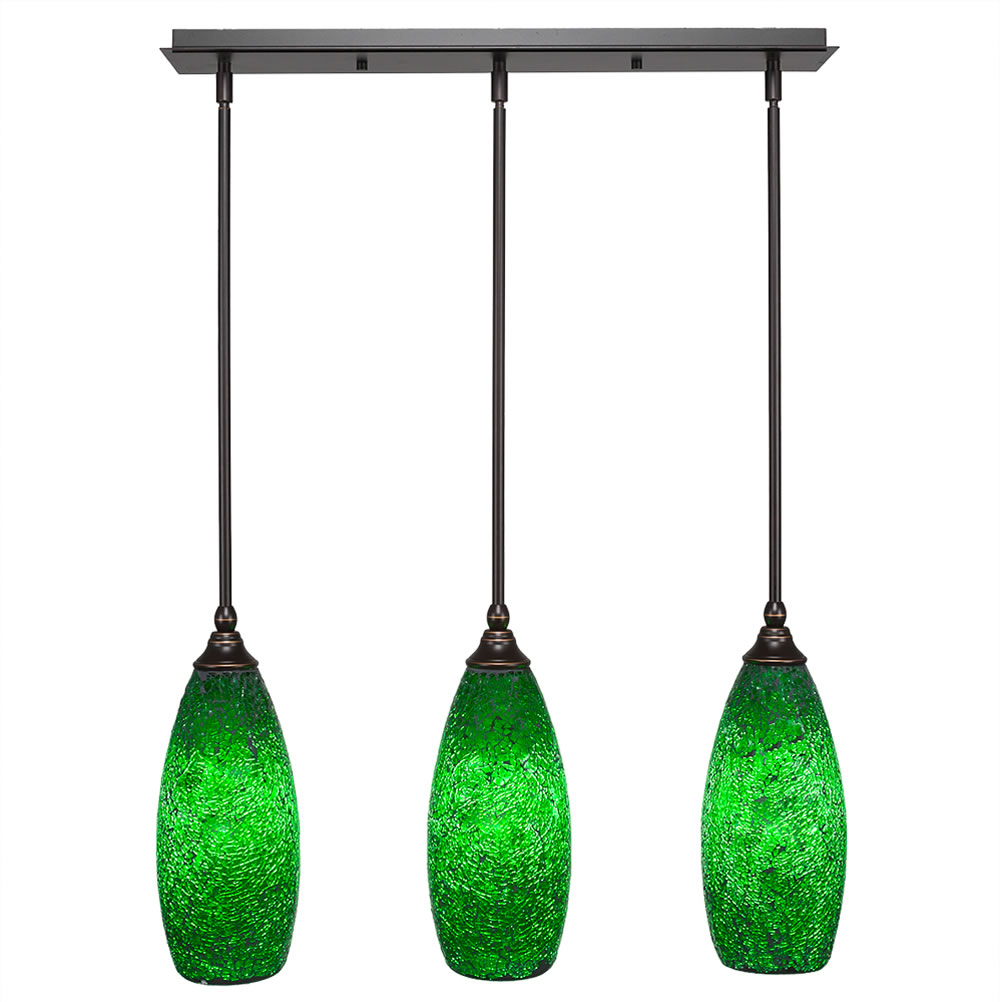 3 Light Multi Light Mini Pendant With Hang Straight Swivels Shown In Dark Granite Finish With 5.5" Green Fusion Glass