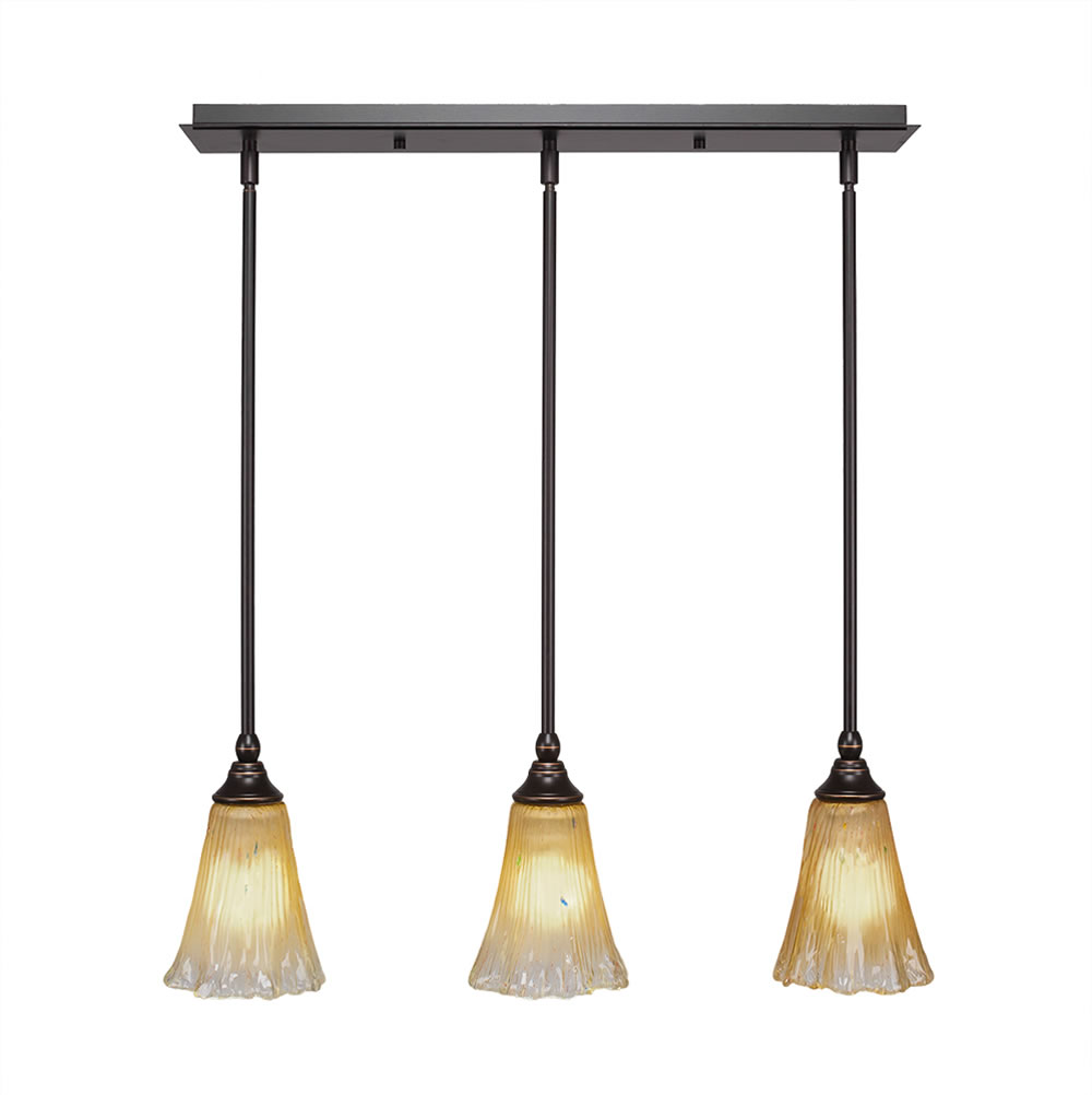 3 Light Multi Light Mini Pendant With Hang Straight Swivels Shown In Dark Granite Finish With 5.5" Fluted Amber Crystal Glass
