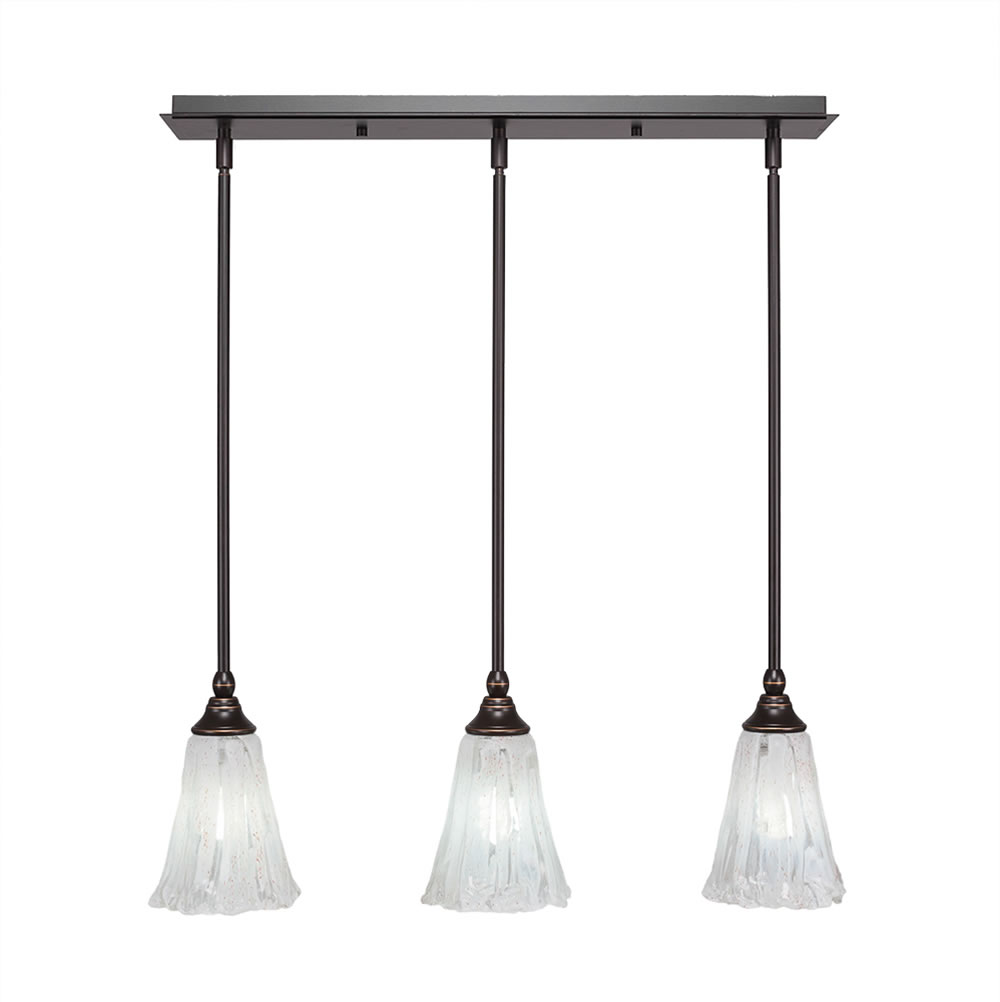 3 Light Multi Light Mini Pendant With Hang Straight Swivels Shown In Dark Granite Finish With 5.5" Fluted Italian Ice Glass