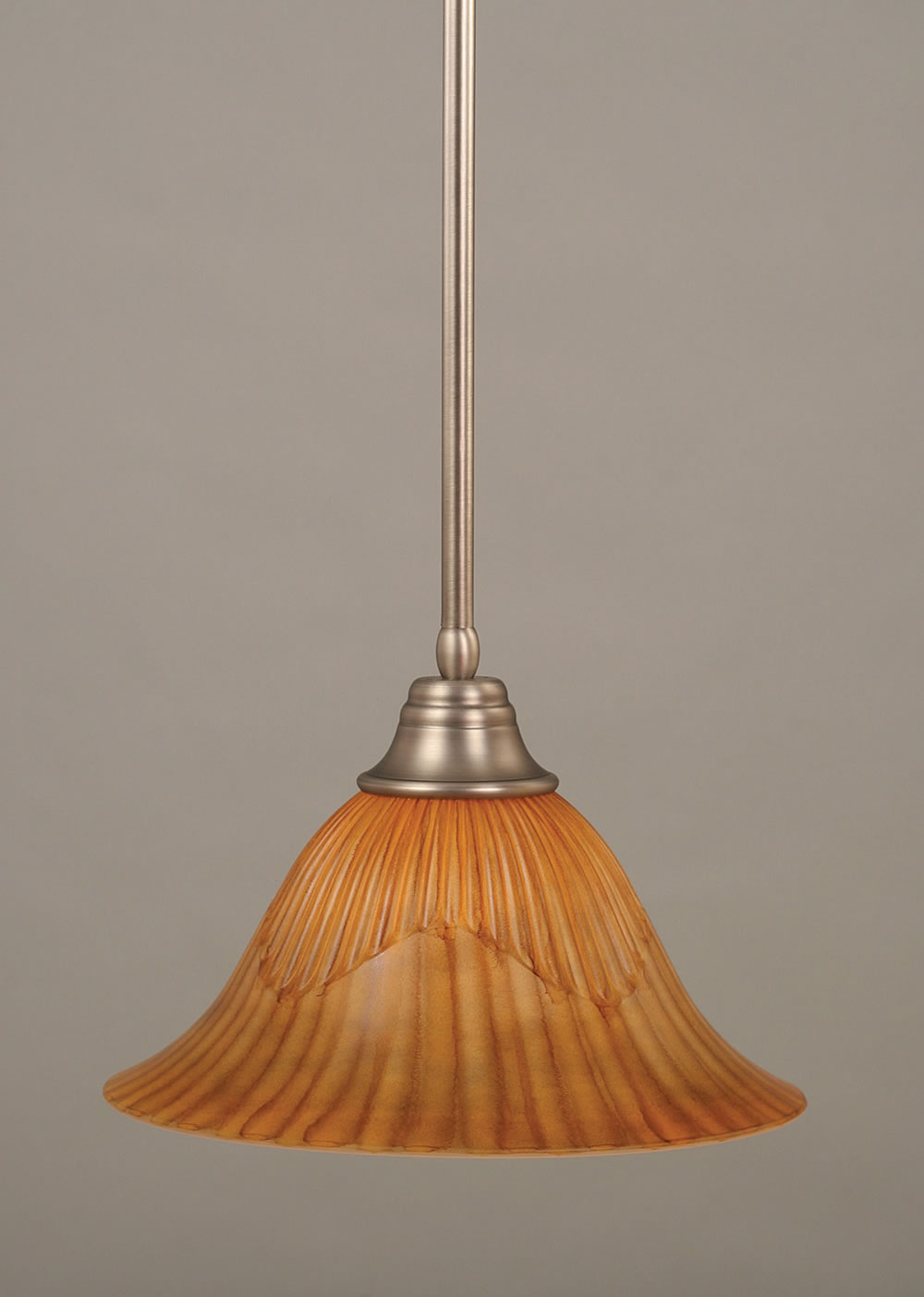 Stem Pendant With Hang Straight Swivel Shown In Brushed Nickel Finish With 16" Tiger Glass
