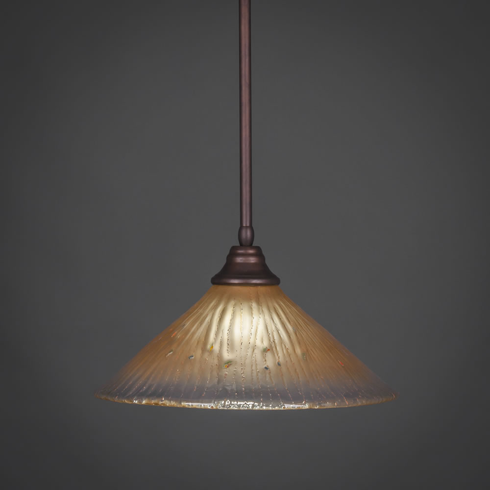 Stem Pendant With Hang Straight Swivel Shown In Bronze Finish With 16" Amber Crystal Glass