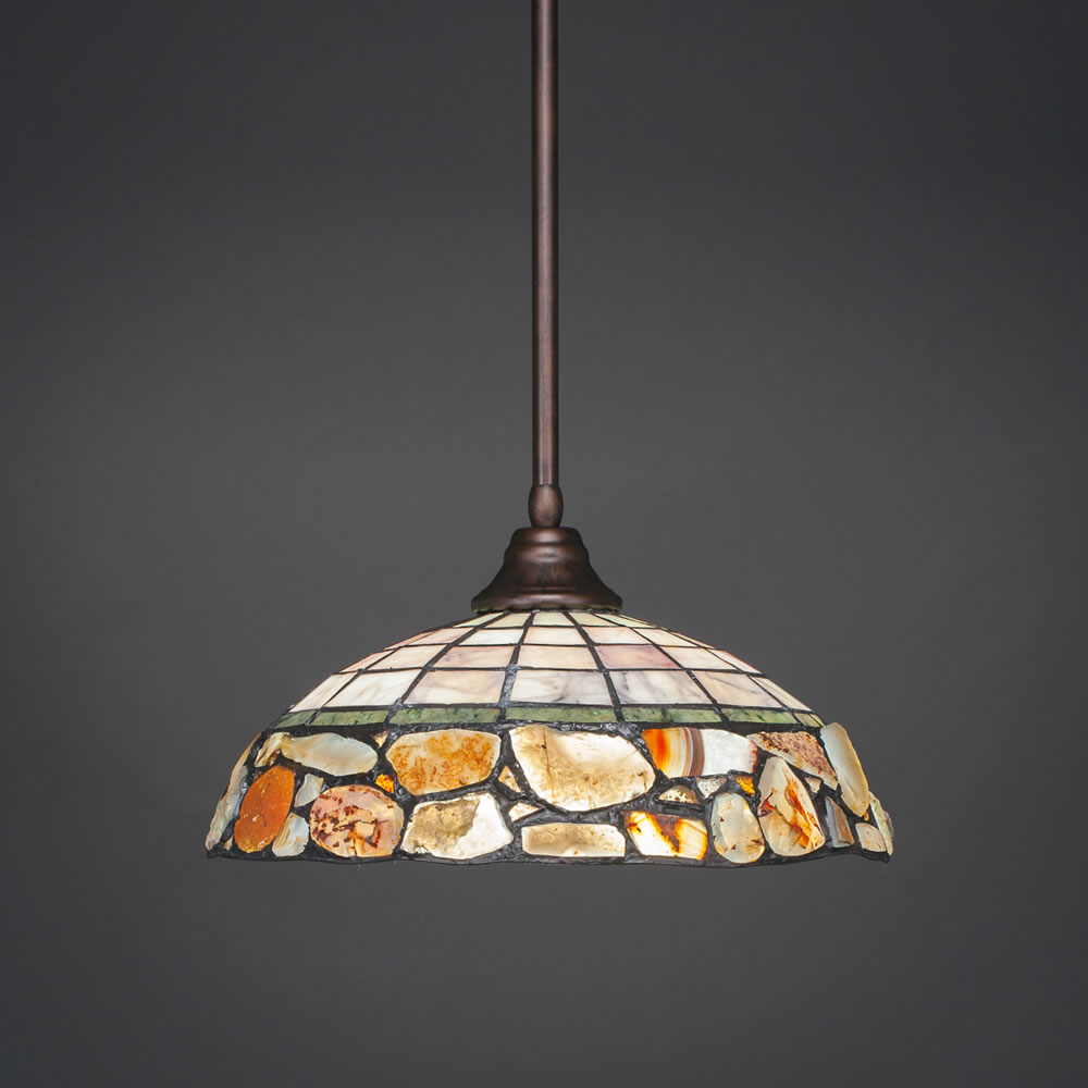 Stem Pendant With Hang Straight Swivel Shown In Bronze Finish With 16" Cobblestone Tiffany Glass
