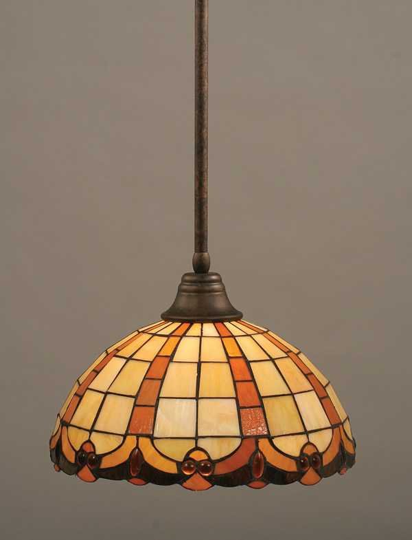 Stem Pendant With Hang Straight Swivel Shown In Bronze Finish With 14.5" Butterscotch Tiffany Glass